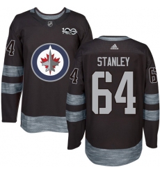 Men's Adidas Winnipeg Jets #64 Logan Stanley Authentic Black 1917-2017 100th Anniversary NHL Jersey