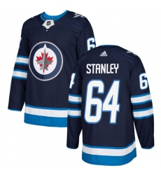 Youth Adidas Winnipeg Jets #64 Logan Stanley Premier Navy Blue Home NHL Jersey