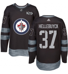 Men's Adidas Winnipeg Jets #37 Connor Hellebuyck Premier Black 1917-2017 100th Anniversary NHL Jersey