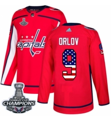 Youth Adidas Washington Capitals #9 Dmitry Orlov Authentic Red USA Flag Fashion 2018 Stanley Cup Final Champions NHL Jersey