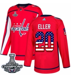 Youth Adidas Washington Capitals #20 Lars Eller Authentic Red USA Flag Fashion 2018 Stanley Cup Final Champions NHL Jersey