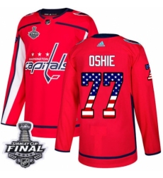 Men's Adidas Washington Capitals #77 T.J. Oshie Authentic Red USA Flag Fashion 2018 Stanley Cup Final NHL Jersey