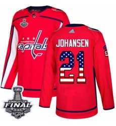 Youth Adidas Washington Capitals #21 Lucas Johansen Authentic Red USA Flag Fashion 2018 Stanley Cup Final NHL Jersey