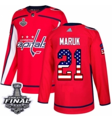 Men's Adidas Washington Capitals #21 Dennis Maruk Authentic Red USA Flag Fashion 2018 Stanley Cup Final NHL Jersey