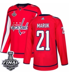 Men's Adidas Washington Capitals #21 Dennis Maruk Premier Red Home 2018 Stanley Cup Final NHL Jersey