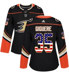 Women's Adidas Anaheim Ducks #35 Jean-Sebastien Giguere Authentic Black USA Flag Fashion NHL Jersey