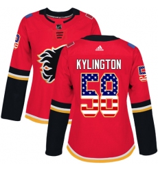 Women's Adidas Calgary Flames #58 Oliver Kylington Authentic Red USA Flag Fashion NHL Jersey