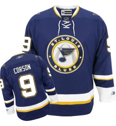 Women's Reebok St. Louis Blues #9 Shayne Corson Premier Navy Blue Third NHL Jersey