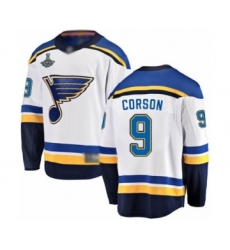 Youth St. Louis Blues #9 Shayne Corson Fanatics Branded White Away Breakaway 2019 Stanley Cup Champions Hockey Jersey