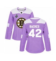 Women's Boston Bruins #42 David Backes Authentic Purple Fights Cancer Practice 2019 Stanley Cup Final Bound Hockey Jersey