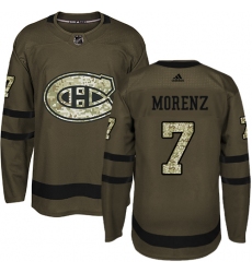 Men's Adidas Montreal Canadiens #7 Howie Morenz Premier Green Salute to Service NHL Jersey