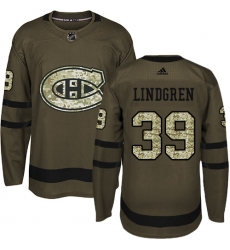 Youth Adidas Montreal Canadiens #39 Charlie Lindgren Premier Green Salute to Service NHL Jersey