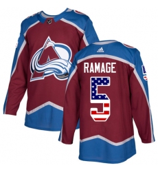 Men's Adidas Colorado Avalanche #5 Rob Ramage Authentic Burgundy Red USA Flag Fashion NHL Jersey