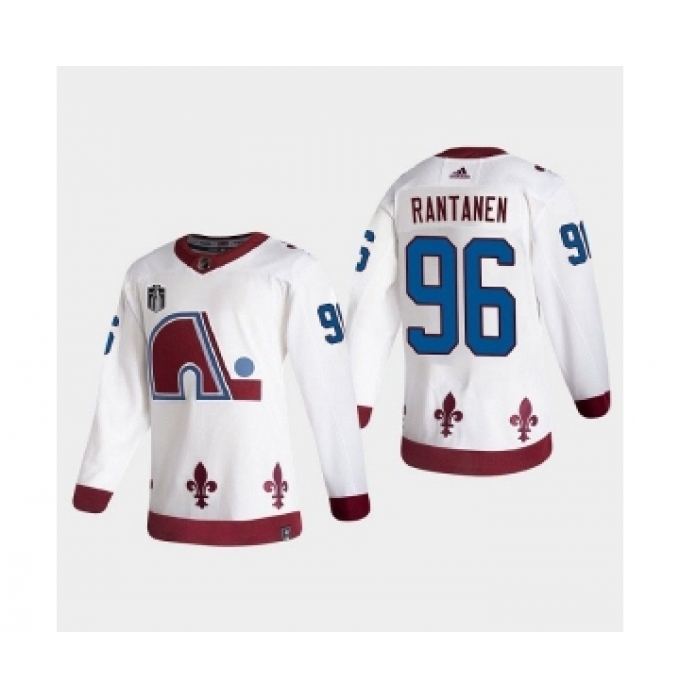 Men's Colorado Avalanche #96 Mikko Rantanen White 2022 Stanley Cup Final Patch Reverse Retro Stitched Jersey