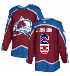 Men's Adidas Colorado Avalanche #6 Erik Johnson Authentic Burgundy Red USA Flag Fashion NHL Jersey