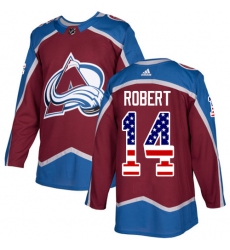 Men's Adidas Colorado Avalanche #14 Rene Robert Authentic Burgundy Red USA Flag Fashion NHL Jersey