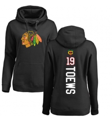 NHL Women's Adidas Chicago Blackhawks #19 Jonathan Toews Black Backer Pullover Hoodie