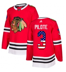 Men's Adidas Chicago Blackhawks #3 Pierre Pilote Authentic Red USA Flag Fashion NHL Jersey