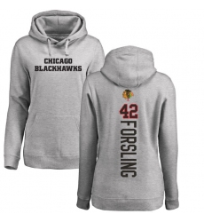 NHL Women's Adidas Chicago Blackhawks #42 Gustav Forsling Ash Backer Pullover Hoodie