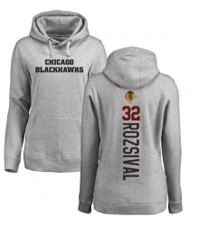 NHL Women's Adidas Chicago Blackhawks #32 Michal Rozsival Ash Backer Pullover Hoodie