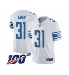 Men's Detroit Lions #31 Teez Tabor White Vapor Untouchable Limited Player 100th Season Football Jersey