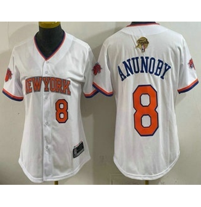 Women's New Yok Knicks #8 OG Anunoby White 2026 Finals Stitched Baseball Jersey