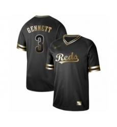 Men's Cincinnati Reds #3 Scooter Gennett Authentic Black Gold Fashion Baseball Jersey