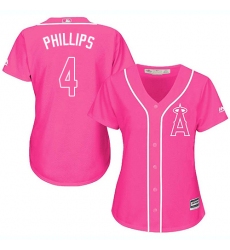 Women's Majestic Los Angeles Angels of Anaheim #4 Brandon Phillips Authentic Pink Fashion MLB Jersey