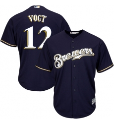 Youth Majestic Milwaukee Brewers #12 Stephen Vogt Authentic Navy Blue Alternate Cool Base MLB Jersey