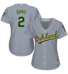 Women's Majestic Oakland Athletics #2 Khris Davis Authentic Grey Road Cool Base MLB Jersey