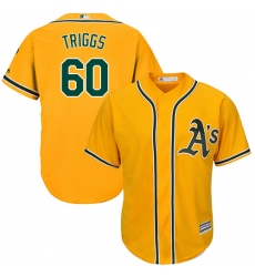 Youth Majestic Oakland Athletics #60 Andrew Triggs Authentic Gold Alternate 2 Cool Base MLB Jersey