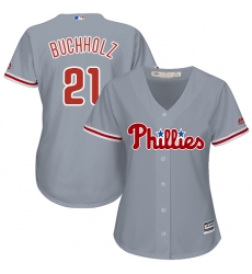 Women's Majestic Philadelphia Phillies #21 Clay Buchholz Authentic Grey Road Cool Base MLB Jersey