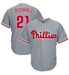 Youth Majestic Philadelphia Phillies #21 Clay Buchholz Authentic Grey Road Cool Base MLB Jersey