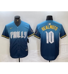 Men's Philadelphia Phillies #10 J.T. Realmuto Blue 2024 City Connect Limited Stitched Jersey