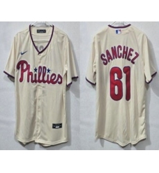 Men's Philadelphia Phillies #61 Cristopher Sanchez Cream Cool Base Jersey