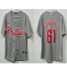 Men's Philadelphia Phillies #61 Cristopher Sanchez Grey Cool Base Jersey