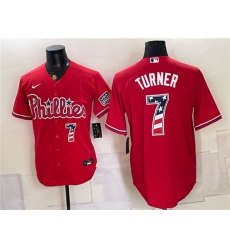 Men's Philadelphia Phillies #7 Trea Turner Red USA 250 Fourth of July Home Stitched Baseball Jersey