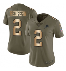 Women's Nike Detroit Lions #2 Kasey Redfern Limited Olive/Gold Salute to Service NFL Jersey