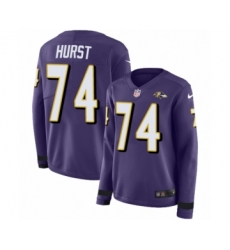 Women's Nike Baltimore Ravens #74 James Hurst Limited Purple Therma Long Sleeve NFL Jersey