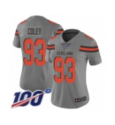 Women's Cleveland Browns #93 Trevon Coley Limited Gray Inverted Legend 100th Season Football Jersey