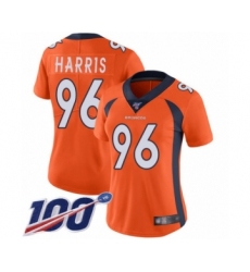Women's Denver Broncos #96 Shelby Harris Orange Team Color Vapor Untouchable Limited Player 100th Season Football Jersey