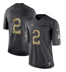 Men's Nike Minnesota Vikings #2 Kai Forbath Limited Black 2016 Salute to Service NFL Jersey
