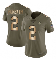 Women's Nike Minnesota Vikings #2 Kai Forbath Limited Olive/Gold 2017 Salute to Service NFL Jersey