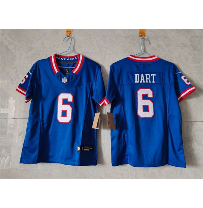 Youth New York Giants #6 Jaxson Dart Blue 2025 Draft F.U.S.E. Throwback Untouchable Limited Stitched Jersey