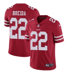 Men's Nike San Francisco 49ers #22 Matt Breida Red Team Color Vapor Untouchable Limited Player NFL Jersey