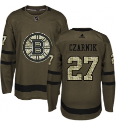 Youth Adidas Boston Bruins #27 Austin Czarnik Authentic Green Salute to Service NHL Jersey