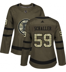 Women's Adidas Boston Bruins #59 Tim Schaller Authentic Green Salute to Service NHL Jersey