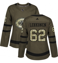Women's Adidas Montreal Canadiens #62 Artturi Lehkonen Authentic Green Salute to Service NHL Jersey