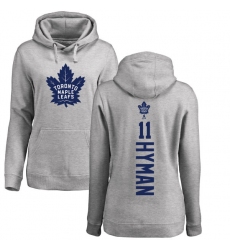 NHL Women's Adidas Toronto Maple Leafs #11 Zach Hyman Ash Backer Pullover Hoodie