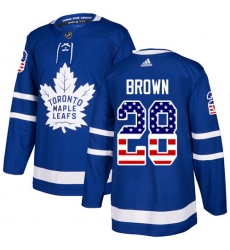 Men's Adidas Toronto Maple Leafs #28 Connor Brown Authentic Royal Blue USA Flag Fashion NHL Jersey